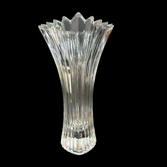 Mikasa Crystal Diamond Fire 8” Flower Vase Curved Stem 8 ¼” Japan - Picture 4 of 10